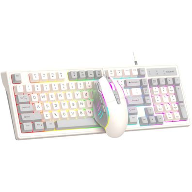 Maus & Tastatur Set Beleuchtete weiße Tastatur Mechanische, 98 Tasten Gaming Tastatur