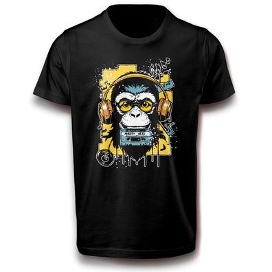 Primaten Dj Affe mit Kopfhörer Funk Soul Bluetooth Musik Fun Monkey T-Shirt Baumwolle