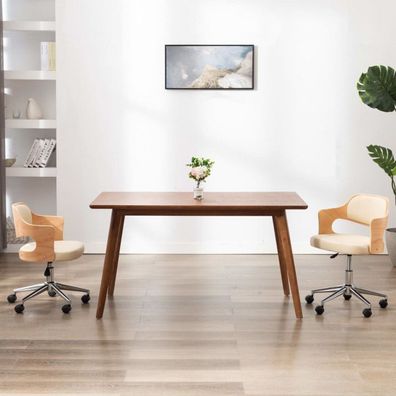 Drehbarer Bürostuhl Creme Bugholz und Kunstleder (Farbe: Creme)