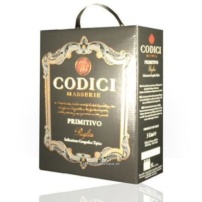 Mondo del Vino BIB(3L) CODICI Masserie Primitivo Puglia IGT 3.00 Liter