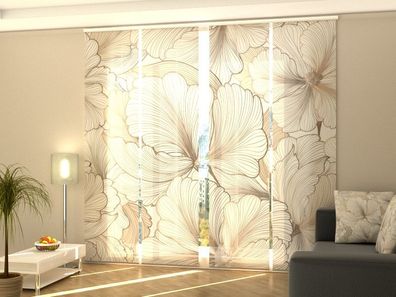 Foto-Schiebegardine beige Blumen, Flächenvorhang mit Motiv, Digitaldruck, auf Maß