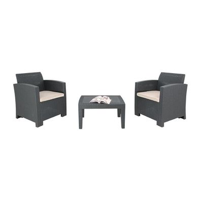 Bolero PP Sessel- und Tischgeflecht-Set - Grau - Kunststoff - 3tlg.