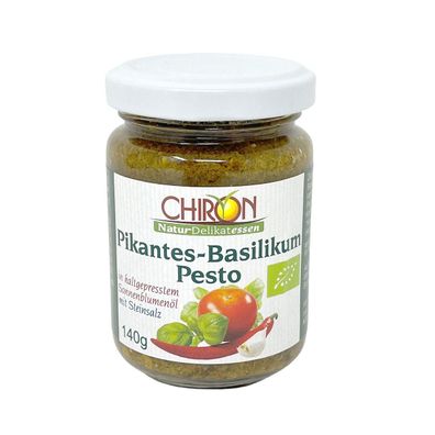 CHIRON Bio Pikantes-Basilikum Pesto (kbA) – Intensive Aromen 140g-Glas