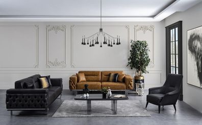 Sofagarnitur 431 Sitzer Schwarz Luxus Modern Garnitur Stoff Gruppe neu