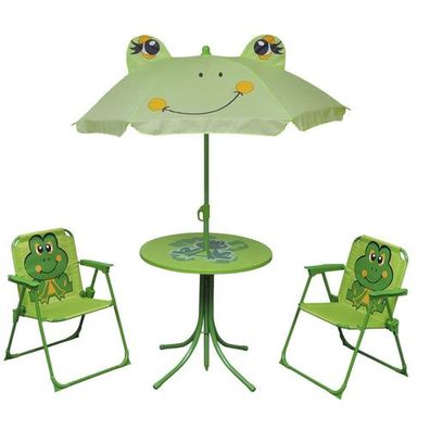 3-tlg. Garten-Bistro-Set für Kinder mit Sonnenschirm Grün