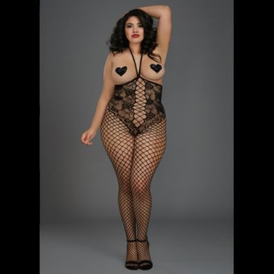 Dreamgirl - Open-Cup Bodystocking - Plus Size - Bl