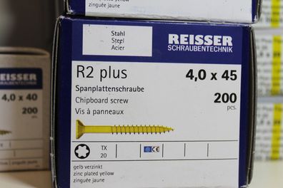 Spanplattenschrauben Reisser R2 plus gelb vz. mit Torx Antrieb Tx Innensechsrund