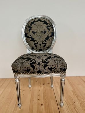 Barock Möbel Dining Chair French Baroque Style BAccent Chair in Silver Black Handmade