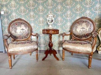 Barock Möbel A Set of Armchair & Side Table Royal Antique Style Handmade in Brown