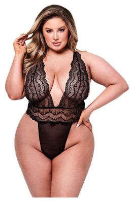 Baci Lingerie - SEXY DEEP V LACE TEDDY BLACK, QUEE