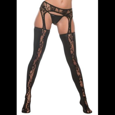 Allure - Lace and Wetlook Garter Tights - One Size