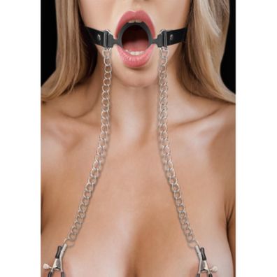 Ouch! by Shots - O-Ring Ball Gag with Nipple Clamp