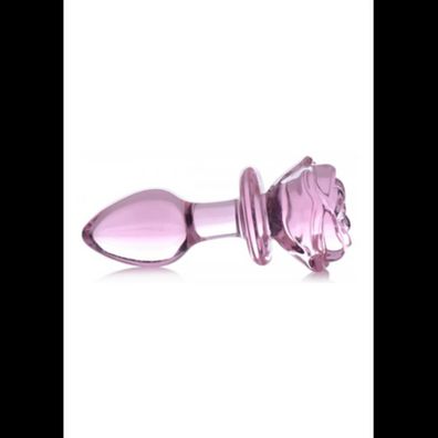 XR Brands - Pink Rose - Glass Butt Plug - Medium