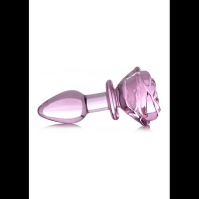 XR Brands - Pink Rose - Glass Butt Plug - Small