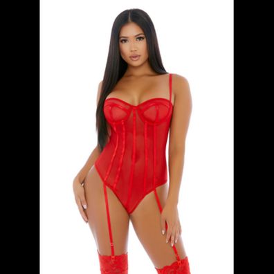 Forplay - Sheer Up Mesh Teddy - L - Red