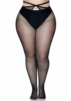 Leg Avenue - Strappy crotchless tights + - 1X/2X