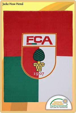 Decke FC Augsburg Logo Rot Grün Weiß Wappen Kuscheldecke Fleecedecke Gr.150x200cm NEU
