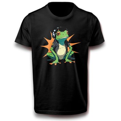 Grüner Frosch Dj Kröte mit Kopfhörer Funk Soul Bluetooth Musik Fun T-Shirt Baumwolle
