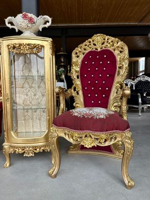 Barock Möbel Huge Throne Barock-Rokoko Royal Style Armchair Bordeaux Gold Finish