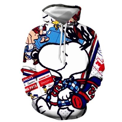 Neu Cartoon Snoopy Herren Sweatshirt 3D Drucke Hoodie Kapuzenpullover Weiß-Rot