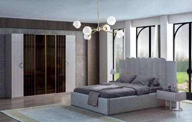 Moderne Graue Schlafzimmer Möbel Designer Doppelbett Kleiderschrank 4tlg