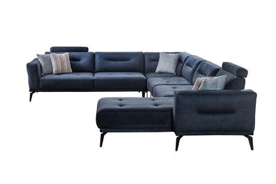 Luxus Modern Design Wohnzimmer U-FormMassiv Dunkelblau Sofa