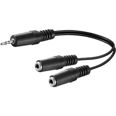 Kabel 3,5mm-Stecker > 2x 3,5mm-Kupplung (schwarz, 20cm, stereo)