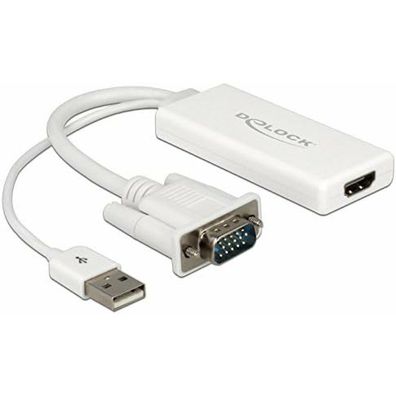 USB 2.0 Adapter, USB-A + VGA Stecker > HDMI Buchse (weiß, 25cm)