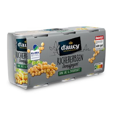 d'aucy Kichererbsen, 3x110g Dosen, ohne Salz & Zucker, ohne Konservierungsstoffe