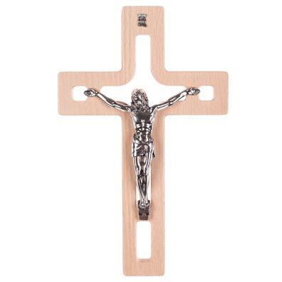 Holzkreuz Kreuz Wandkreuz Handarbeit Kreuz Buchenholz mit Pasion 18x12x1,4 cm