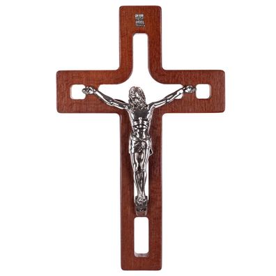 Holzkreuz Kreuz Wandkreuz Handarbeit Kruzifix Buchenholz mit Pasion 18x12x1,4 cm