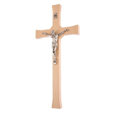 Hängekreuz Metall Korpus 22 cm Kruzifix Buchenholz Natural Kreuz Wandkreuz