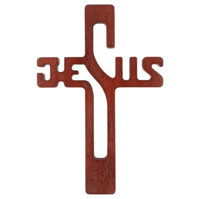 Natürliches Holzkreuz Aufschrift Jesus Buchenholz Hochwertig Naturholz Braun
