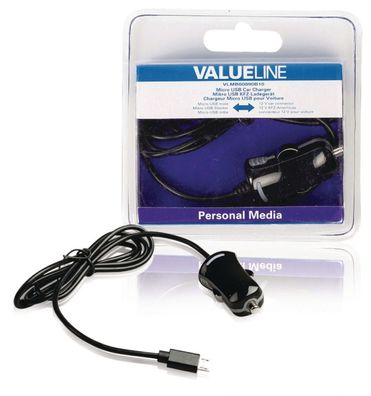 Valueline VLMB60890B10 Micro usb autolader Micro Usb Male 12v Autoaansluiting 1,0..