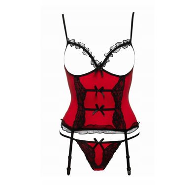 Rot Sexy Korsett Erotik-Kostüm Erotic Tanga Set Viskose Offener Brust Grüße S