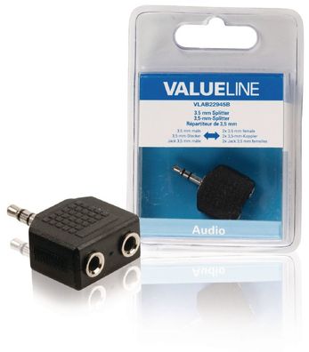 Valueline VLAB22945B Audio splitter 3,5 mm Male 2x Female Zwart