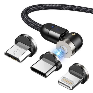 3 in 1 Magnet Ladekabel Datenkabel 540°| Typ-C Micro USB Lightnin 8-Pin | 1m 2m