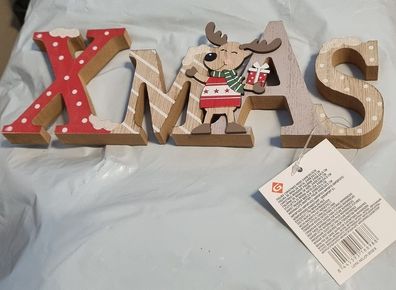 Kerst houten decoratie Rendier met staande letters Xmas