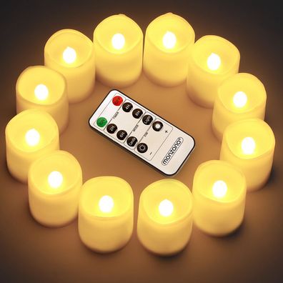 12 x LED waskaarsen warm wit met afstandsbediening, timer & batterijen