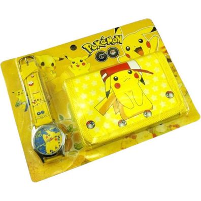 Pikachu Kinder Armband Uhr & Geldbörse Set 1 - Pokemon Pokeball Spielzeug Poke Bälle