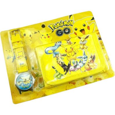 Pikachu Kinder Armband Uhr & Geldbörse Set 2 - Pokemon Pokeball Spielzeug Poke Bälle