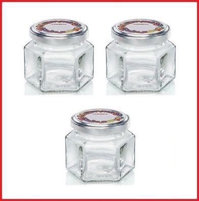 Leifheit 3209 Jampot Zeshoekig 106 ml Glas/ Zilver (set van 3 stuks)