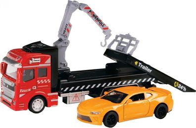 Toi toys Sleepwagen met Auto Rood/ oranje Metal