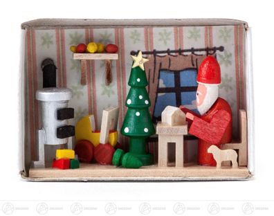 Miniatur Zündholzschachtel Weihnachtsmannwerkstatt ca 5,5 cmx4 cm NEU Erzgebirge