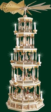 Tischpyramide Christi Geburt 5 stöckig natur mit Spielwerk elektrisch Höhe= 123cm