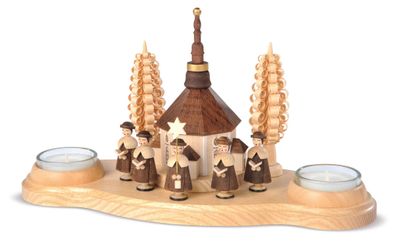 Kerzenständer Kerzenhalter mit Teelichter Seiffener Kirche und Kurrende natur