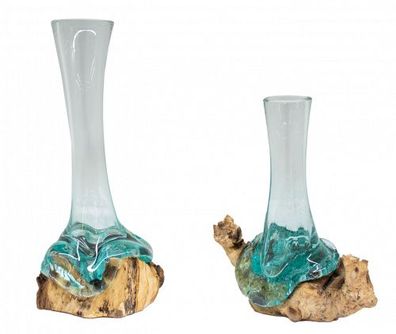 Vase XL" Mundgeblasenes Glas auf Wurzelholz Ø 5-7 cm, Höhe ca. 38-42 cm