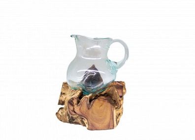 Karaffe" Mundgeblasenes Glas auf Wurzelholz Ø 12-14 cm, Höhe ca. 18-22 cm