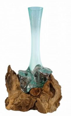 Vase" Mundgeblasenes Glas auf Wurzelholz Ø 4-6 cm, Höhe ca. 22-26 cm