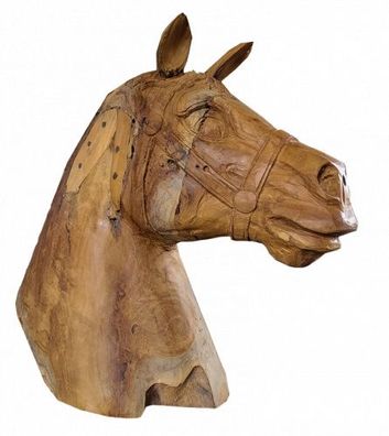 Pferdekopf-Holzskulptur aus Teak